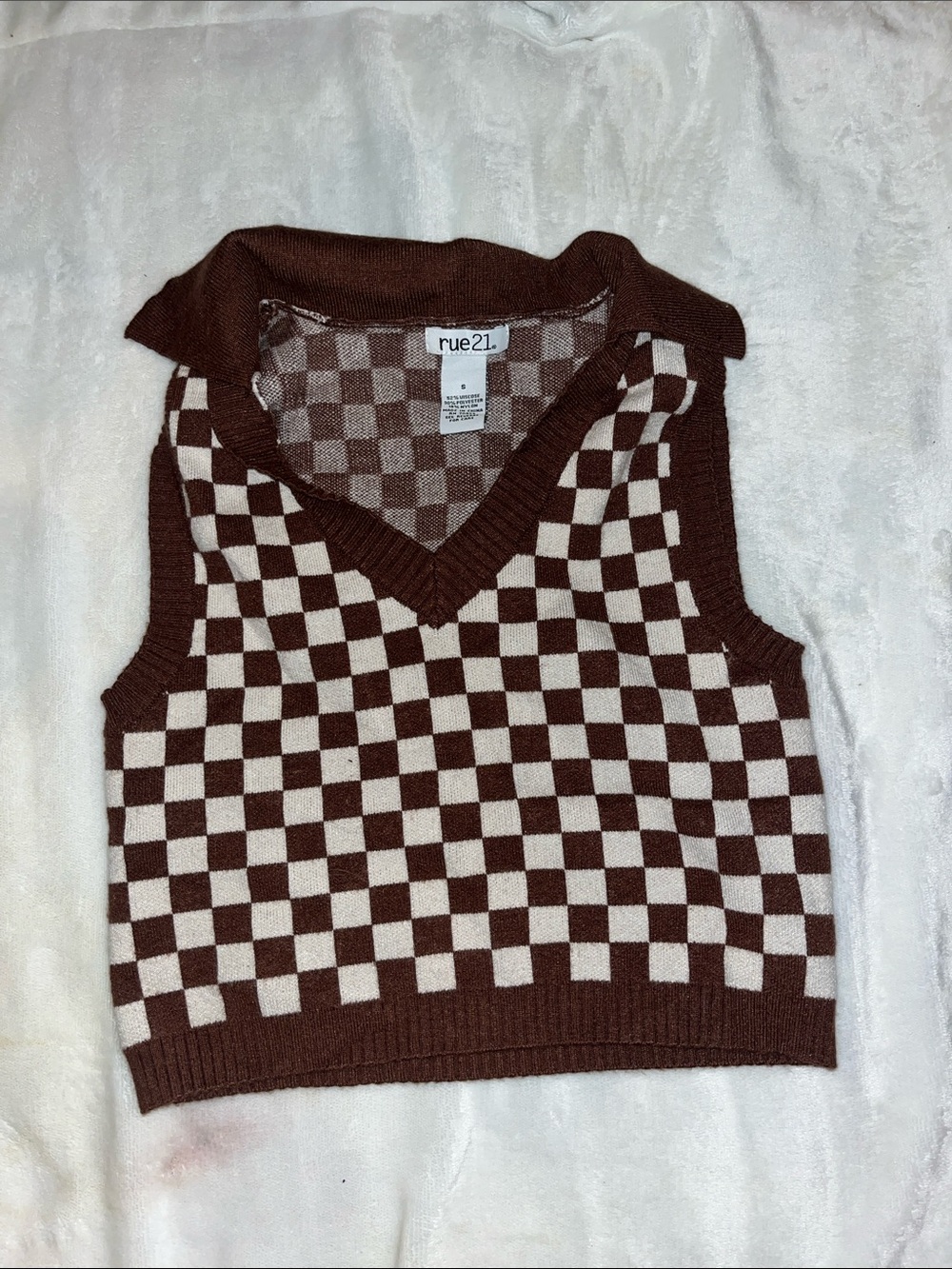 Rue21 Brown and Cream Checkerboard V-Neck Sweater Vest